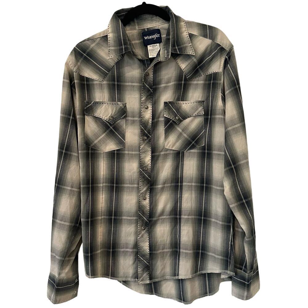 Wrangler Mens Western Long Sleeve Plaid Pearl Snap Shirt